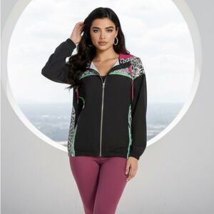 JOHNNY WAS Black Bee Active wear Full-Zip Hoodie windbreaker Jacket size Large